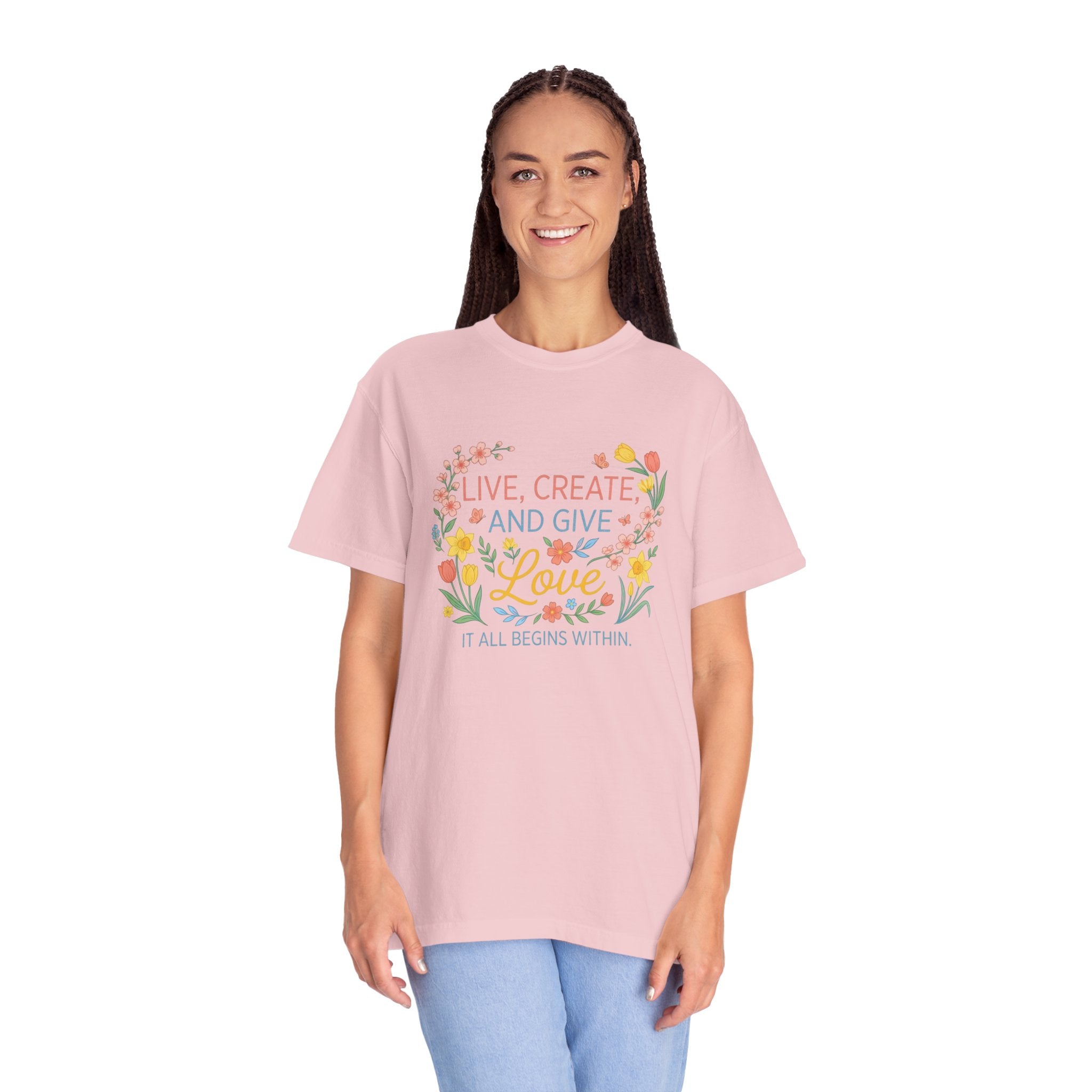 “Live, Create, Love” Avant‑Floral Fashion Tee