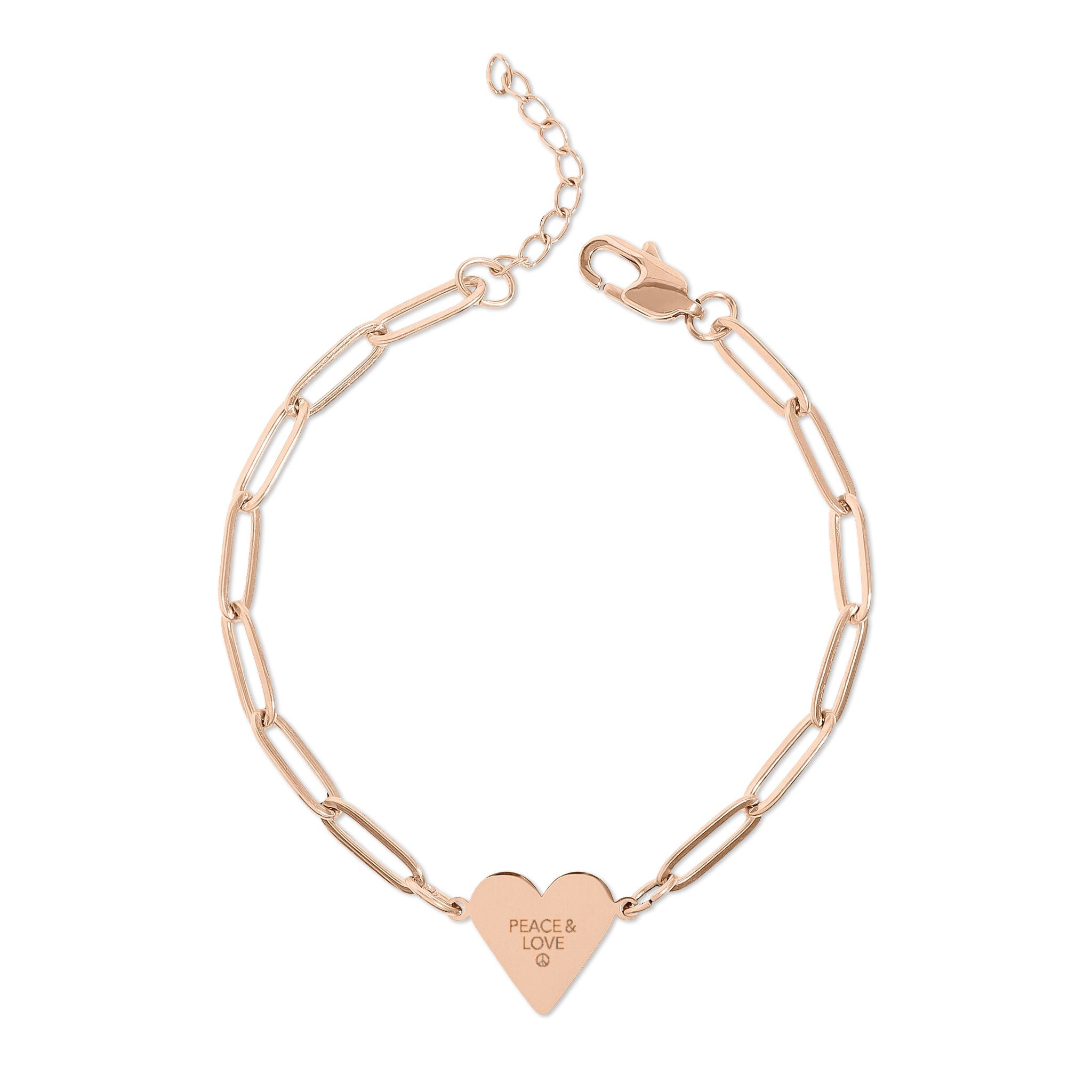Engravable Paperclip Heart Bracelet — Personalized Gold or Rose-Charm