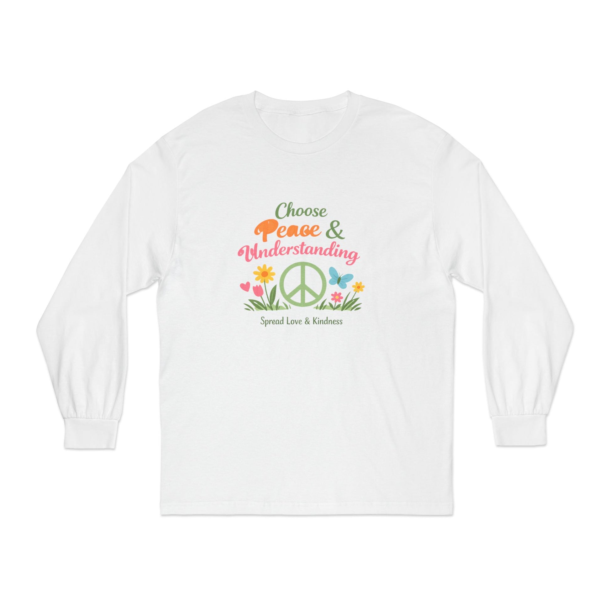 Peace & Understanding Long Sleeve Tee — "Choose Peace & Understanding" Floral Peace Sign Shirt