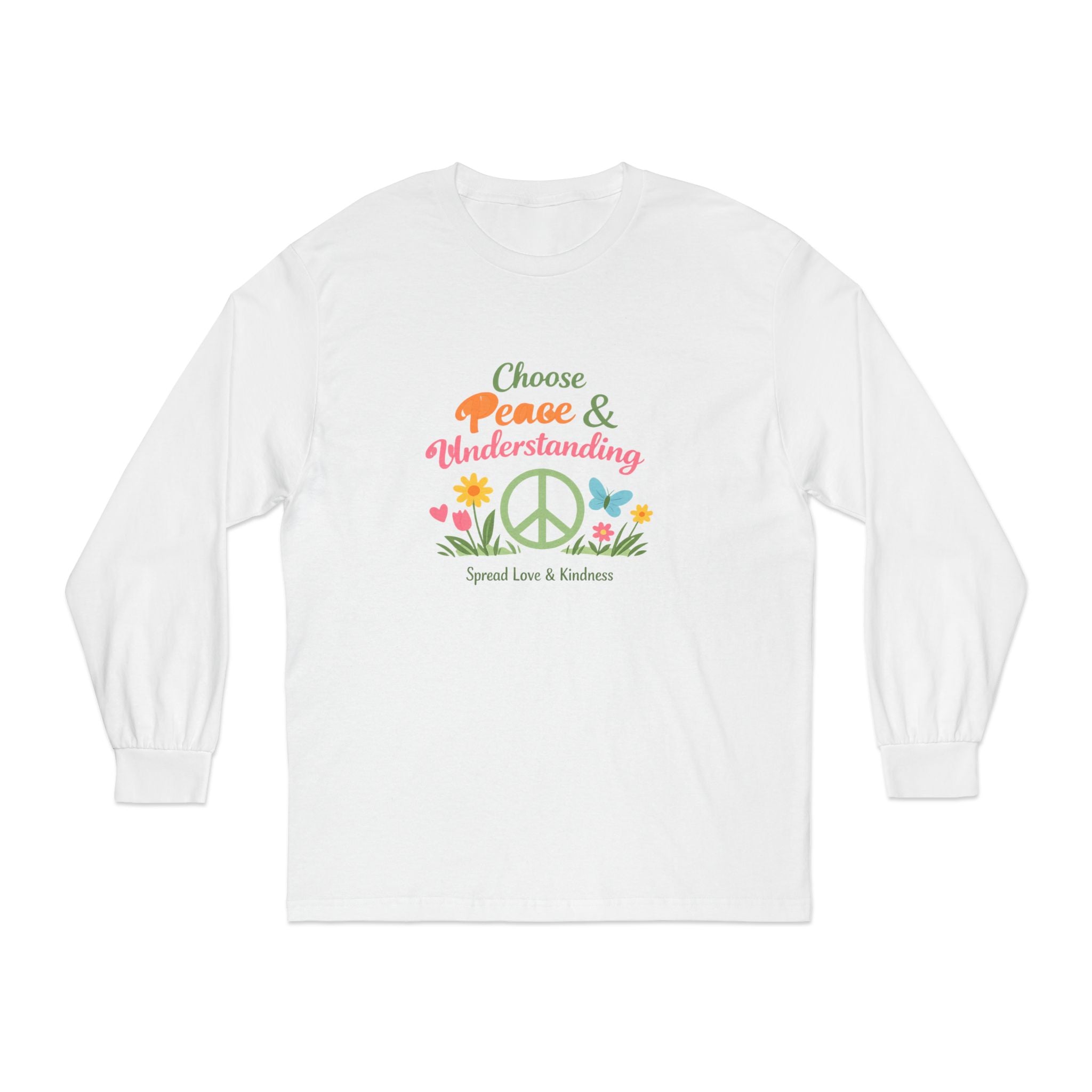 Peace & Understanding Long Sleeve Tee — "Choose Peace & Understanding" Floral Peace Sign Shirt
