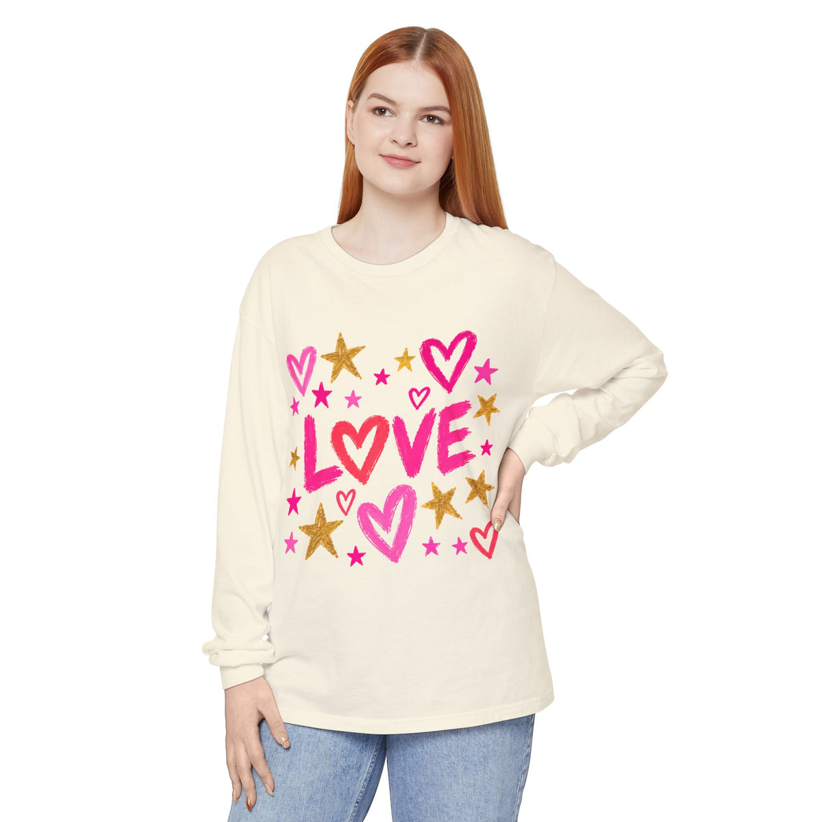 The Golden Heart Long Sleeve — Pink & Gold Graphic Tee