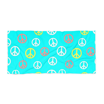 Peace Sign Beach Towel — Retro Turquoise Summer Towel