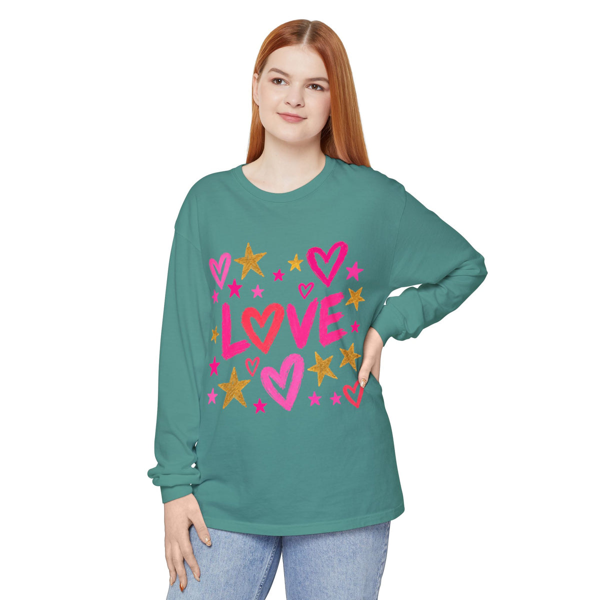 The Golden Heart Long Sleeve — Pink & Gold Graphic Tee