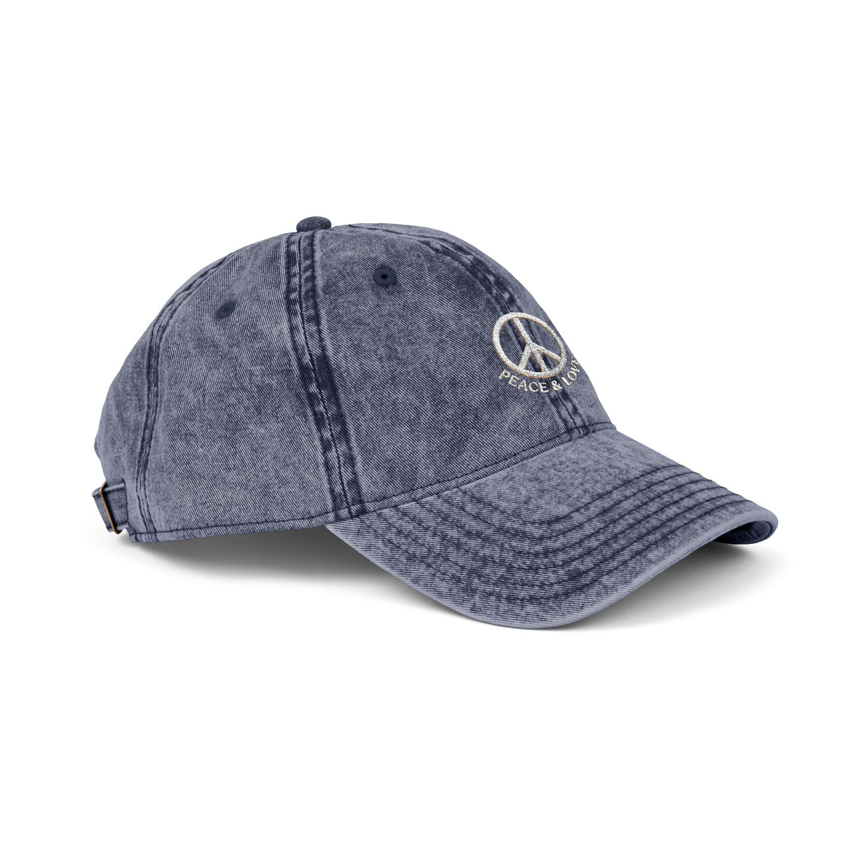 Vintage Embroidered Peace Sign Cap — "Peace & Love" Washed Baseball Hat