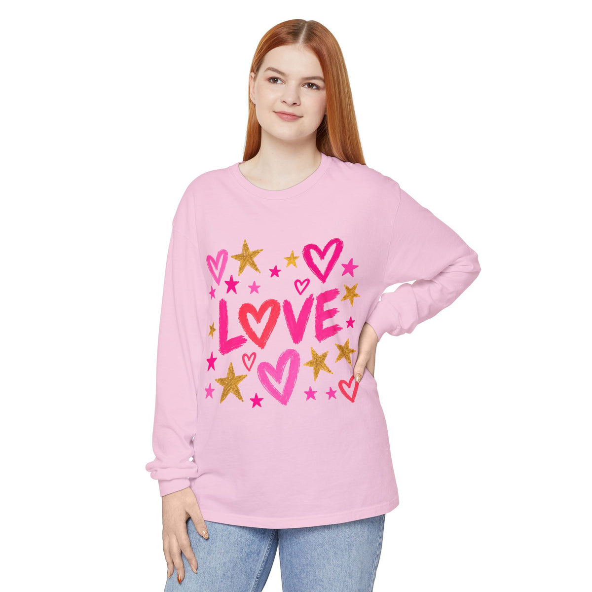 The Golden Heart Long Sleeve — Pink & Gold Graphic Tee