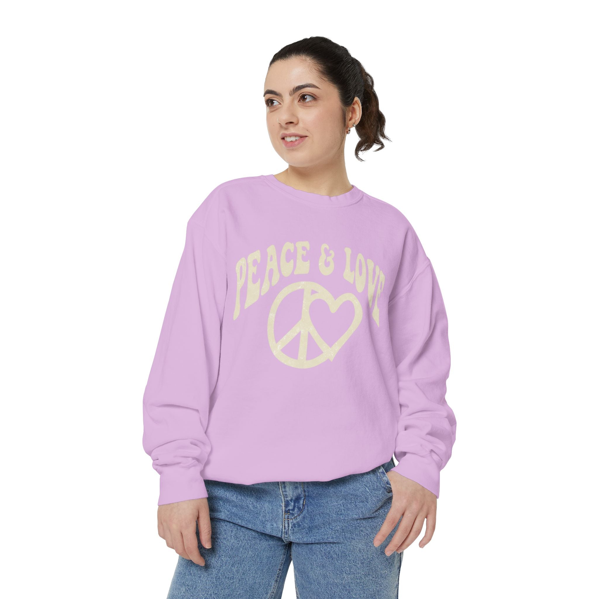Peace & Love Sweatshirt — Retro Peace Heart Graphic Crewneck