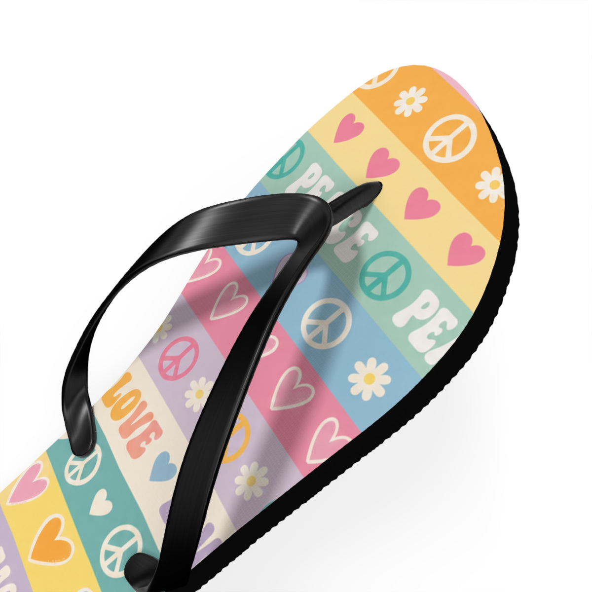 Peace & Love Striped Flip Flops — Colorful Heart & Peace Sign Summer Sandals