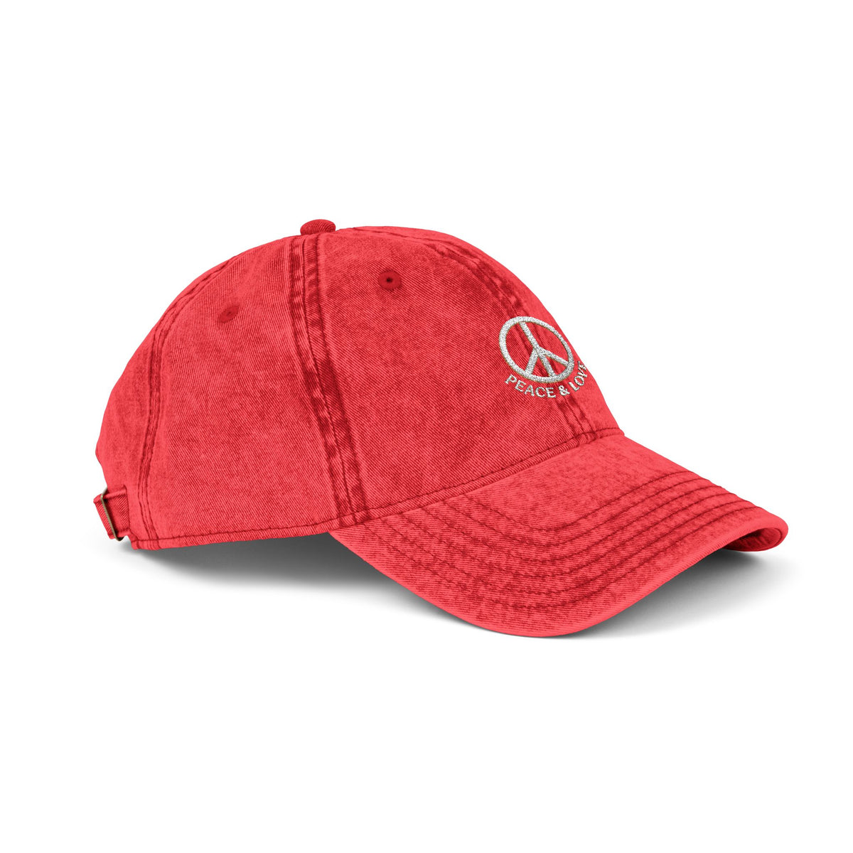 Vintage Embroidered Peace Sign Cap — "Peace & Love" Washed Baseball Hat