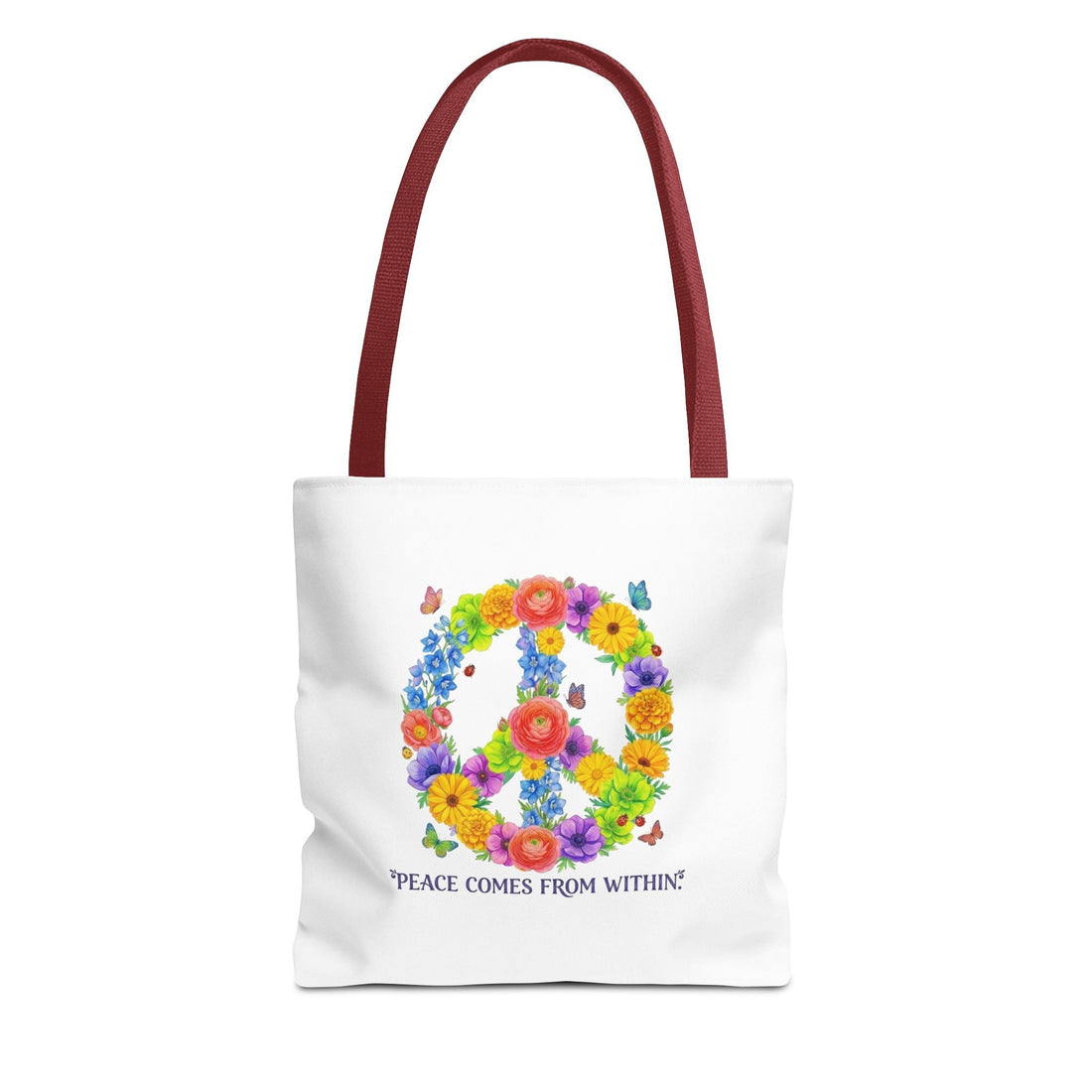 Floral Peace Sign Tote Bag — "Peace Comes From Within" Eco Canvas Tote - Bags - Start In Style Group
