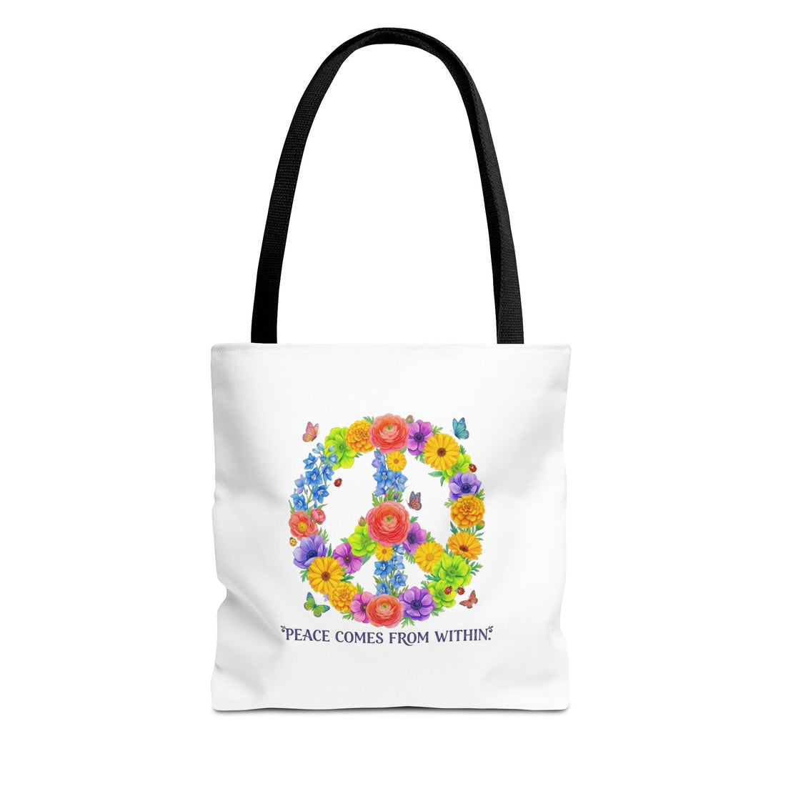 Floral Peace Sign Tote Bag — "Peace Comes From Within" Eco Canvas Tote - Bags - Start In Style Group