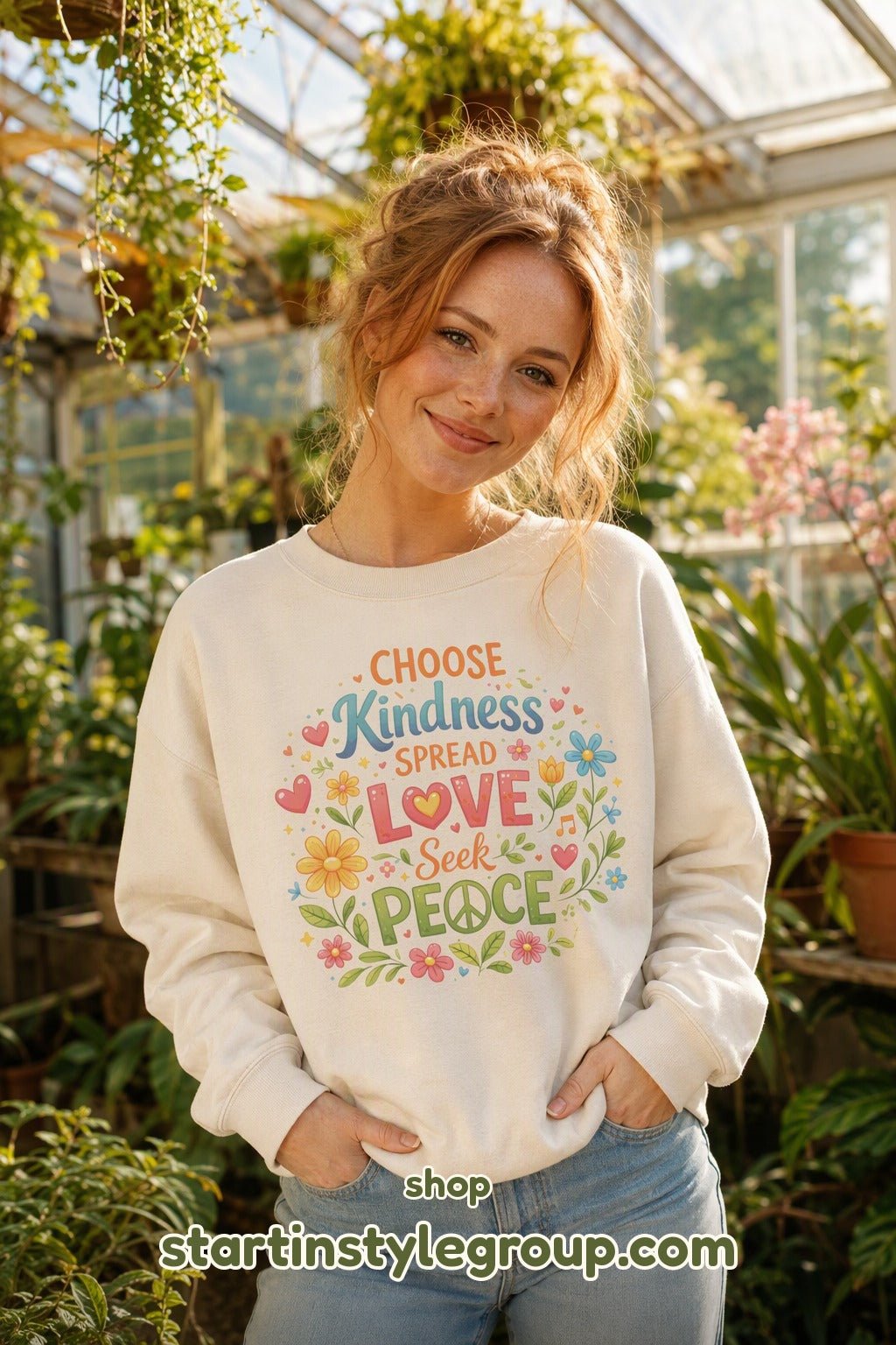 Kindness Love Peace Sweatshirt – "Choose Kindness, Spread Love, Seek Peace" Graphic Crewneck - Sweatshirt - Start In Style Group