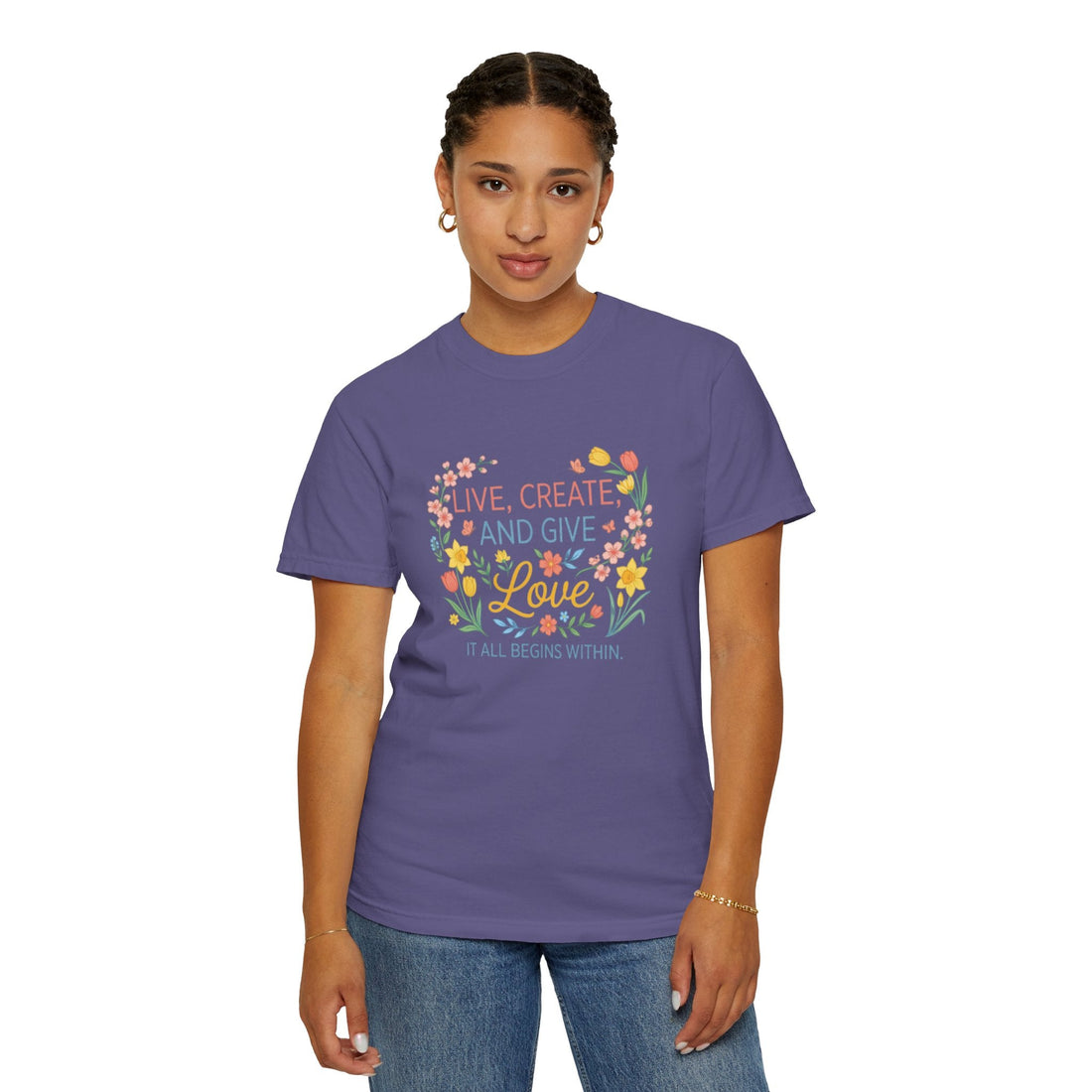 ”Live, Create, Love” Avant‑Floral Fashion Tee - T-Shirt - Start In Style Group