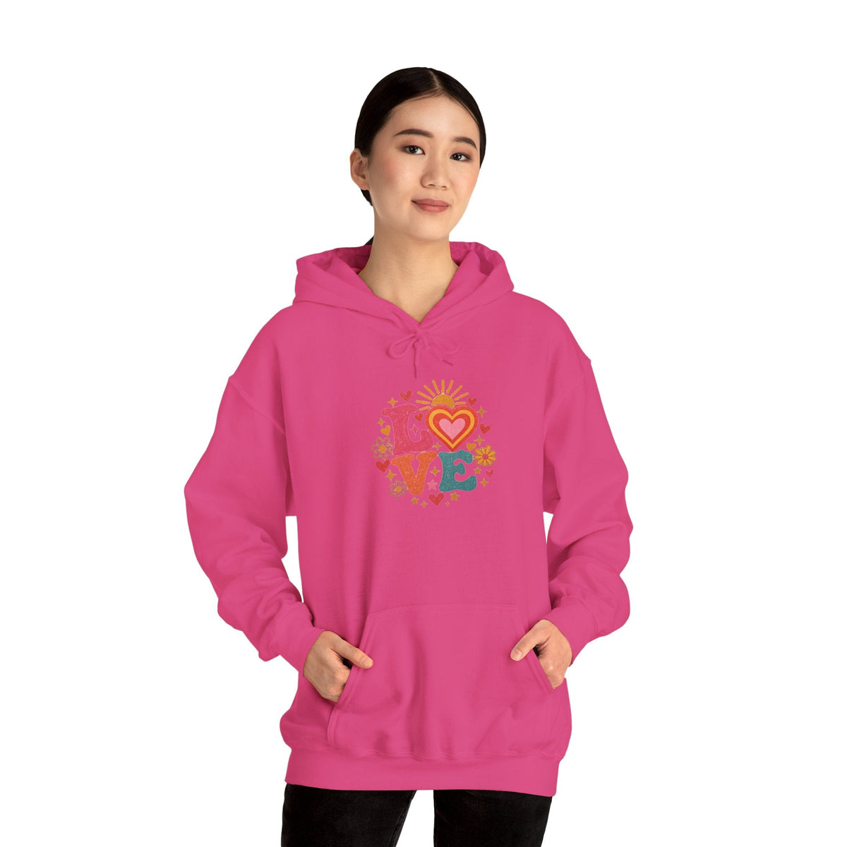 Love Retro Heart Hoodie — Colorful Floral 'LOVE' Graphic Pullover - Hoodie - Start In Style Group