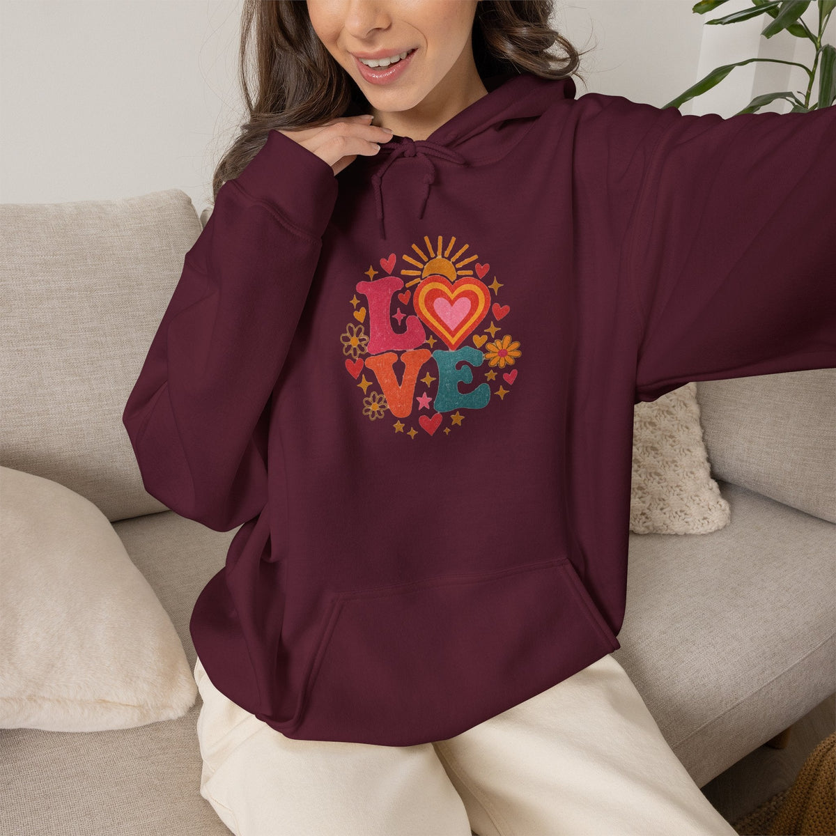 Love Retro Heart Hoodie — Colorful Floral 'LOVE' Graphic Pullover - Hoodie - Start In Style Group