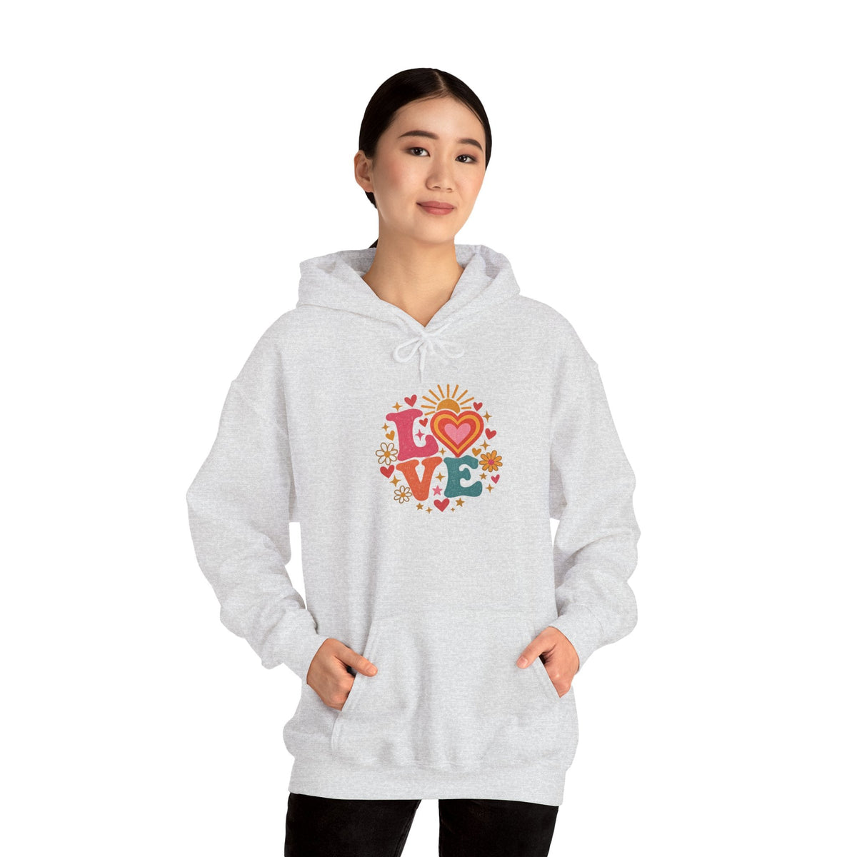 Love Retro Heart Hoodie — Colorful Floral 'LOVE' Graphic Pullover - Hoodie - Start In Style Group