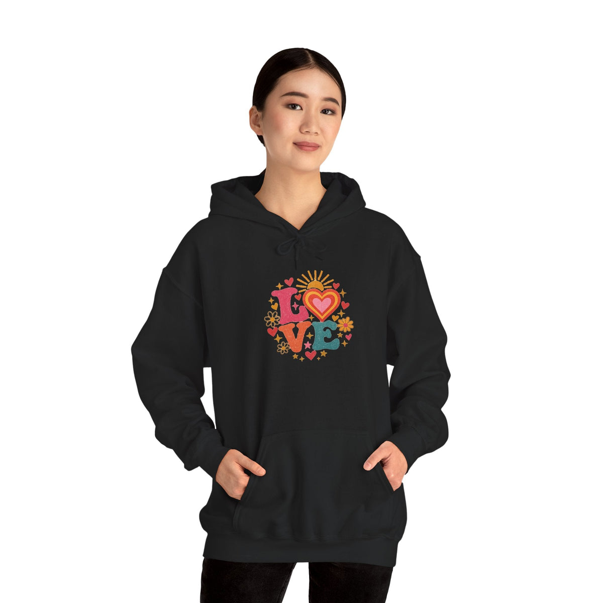 Love Retro Heart Hoodie — Colorful Floral 'LOVE' Graphic Pullover - Hoodie - Start In Style Group