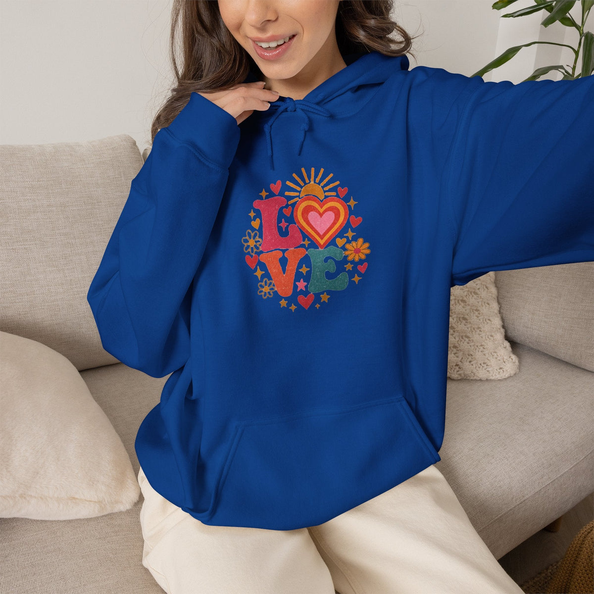 Love Retro Heart Hoodie — Colorful Floral 'LOVE' Graphic Pullover - Hoodie - Start In Style Group