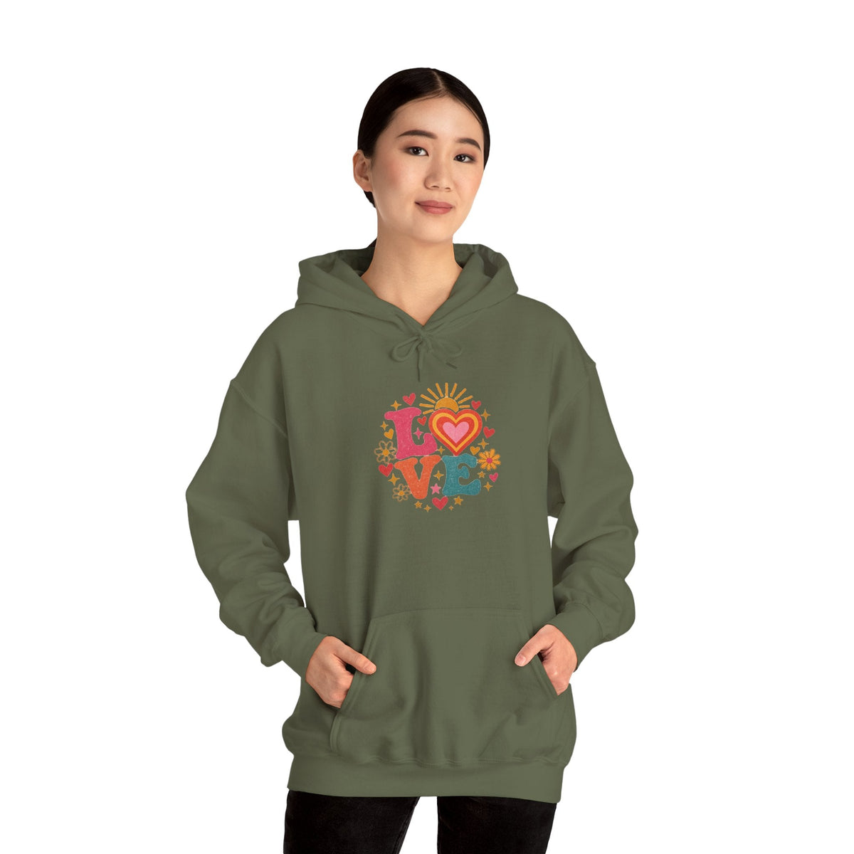 Love Retro Heart Hoodie — Colorful Floral 'LOVE' Graphic Pullover - Hoodie - Start In Style Group