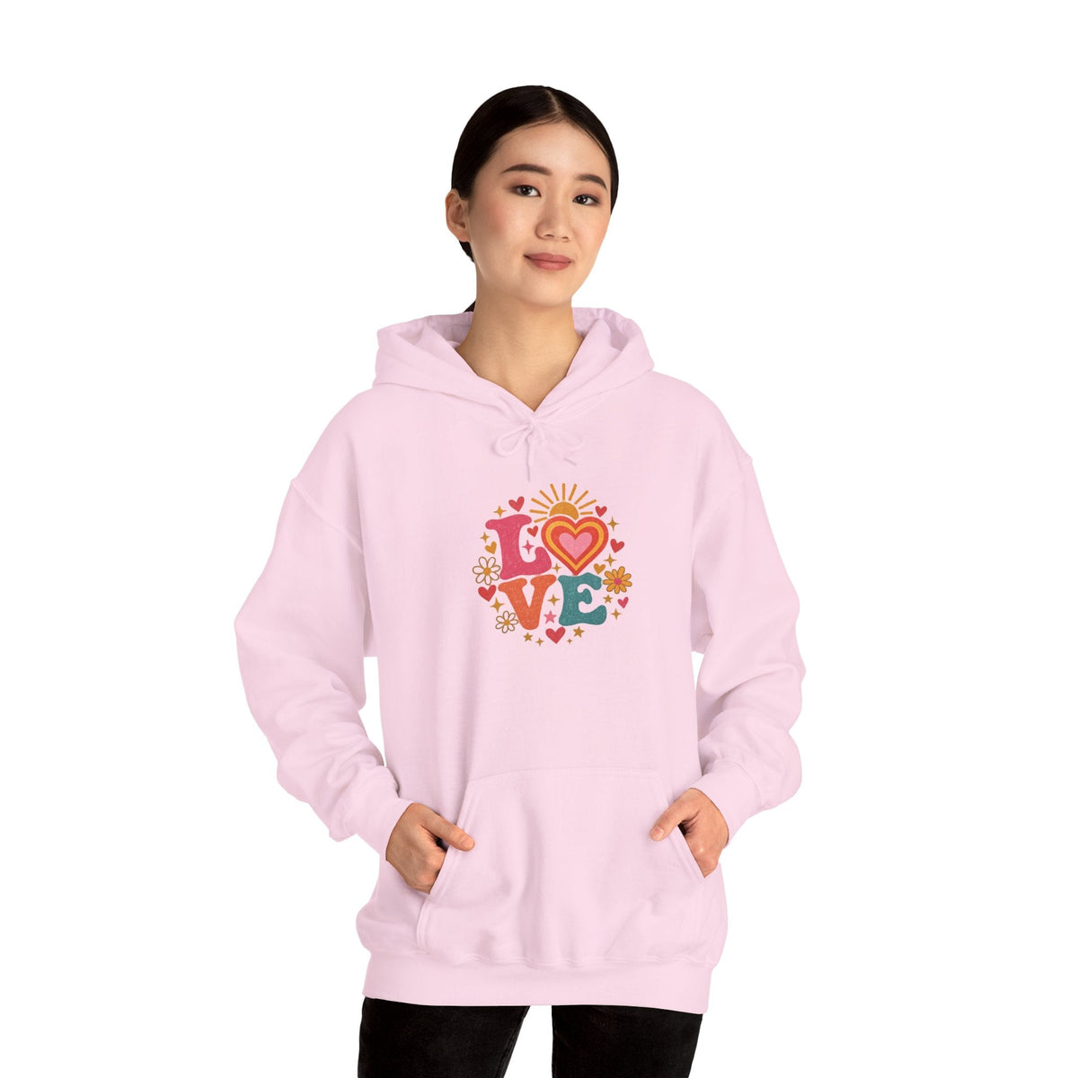 Love Retro Heart Hoodie — Colorful Floral 'LOVE' Graphic Pullover - Hoodie - Start In Style Group