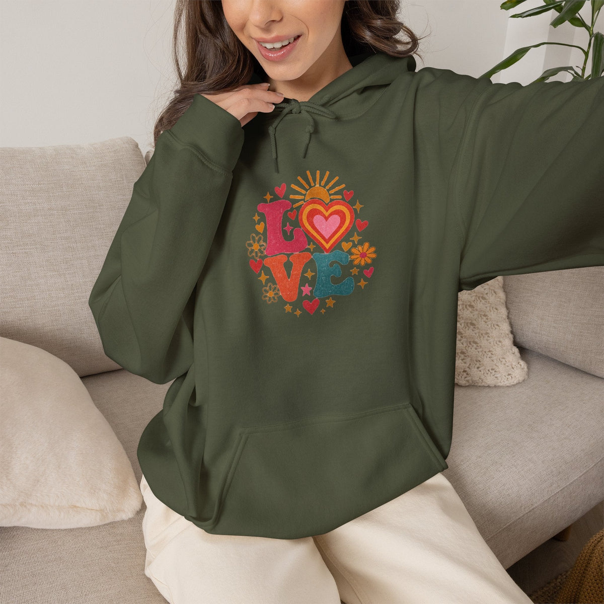 Love Retro Heart Hoodie — Colorful Floral 'LOVE' Graphic Pullover - Hoodie - Start In Style Group