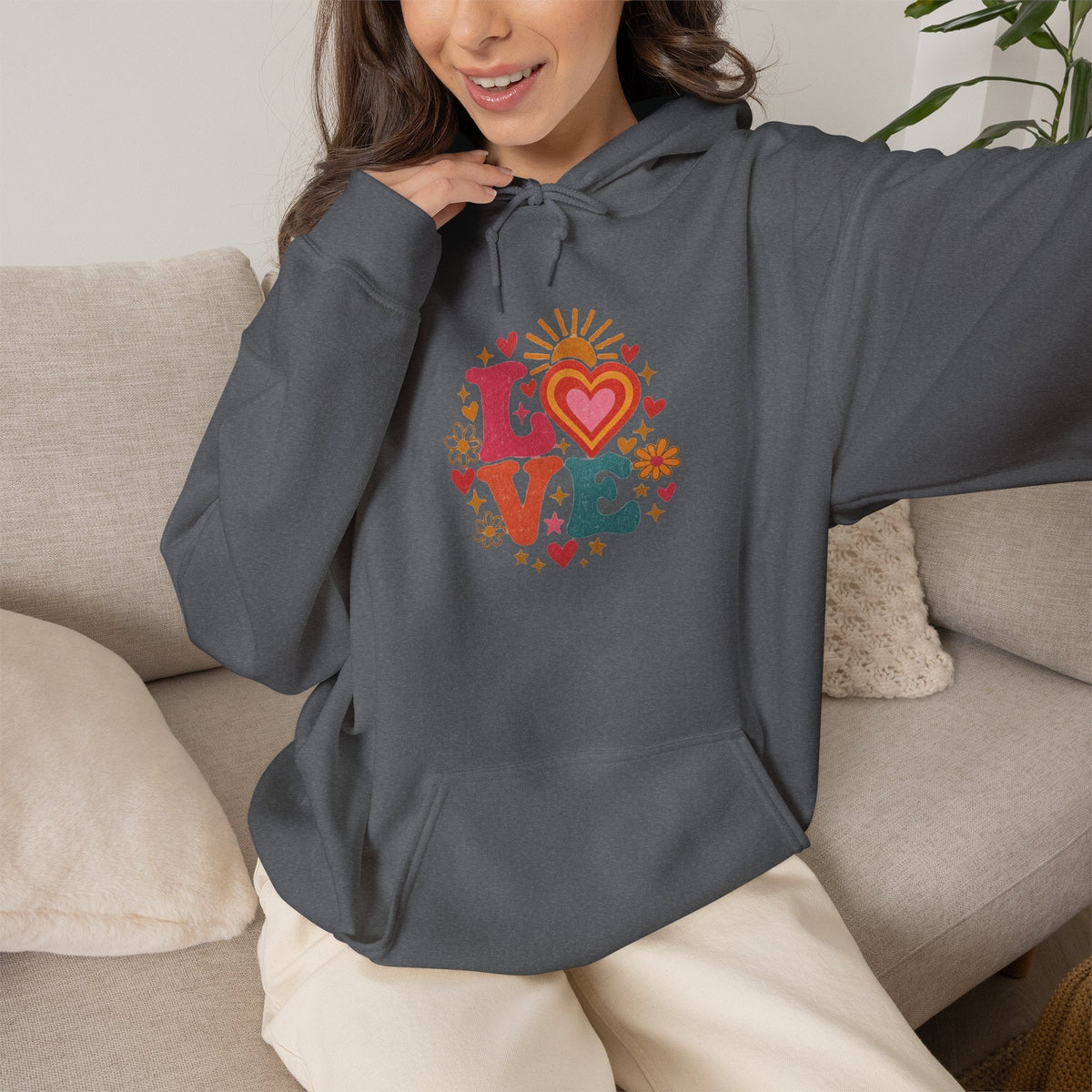 Love Retro Heart Hoodie — Colorful Floral 'LOVE' Graphic Pullover - Hoodie - Start In Style Group