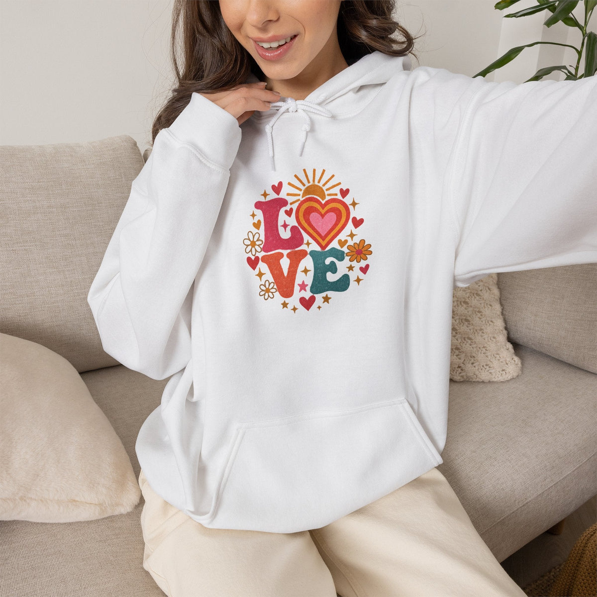 Love Retro Heart Hoodie — Colorful Floral 'LOVE' Graphic Pullover - Hoodie - Start In Style Group