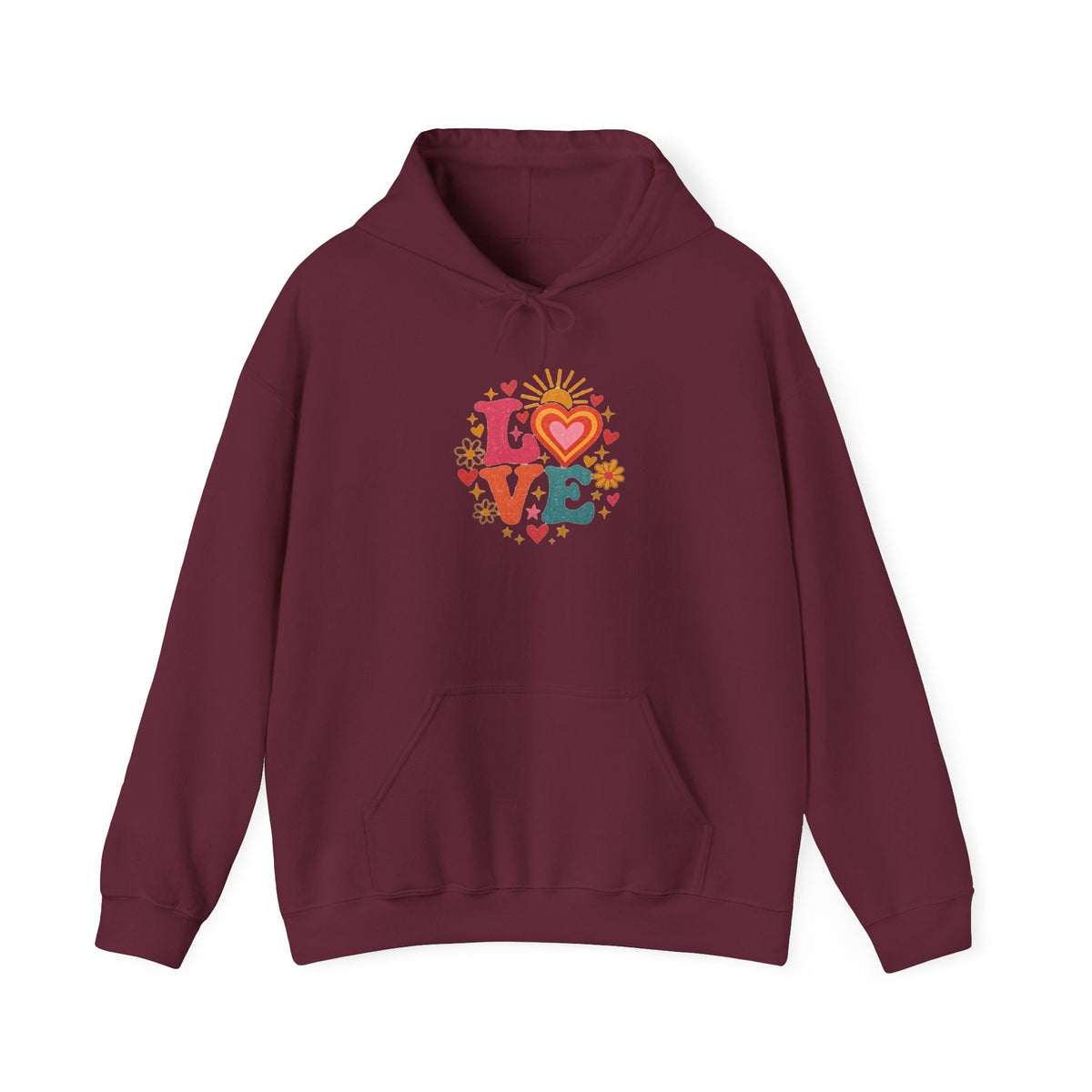 Love Retro Heart Hoodie — Colorful Floral 'LOVE' Graphic Pullover - Hoodie - Start In Style Group