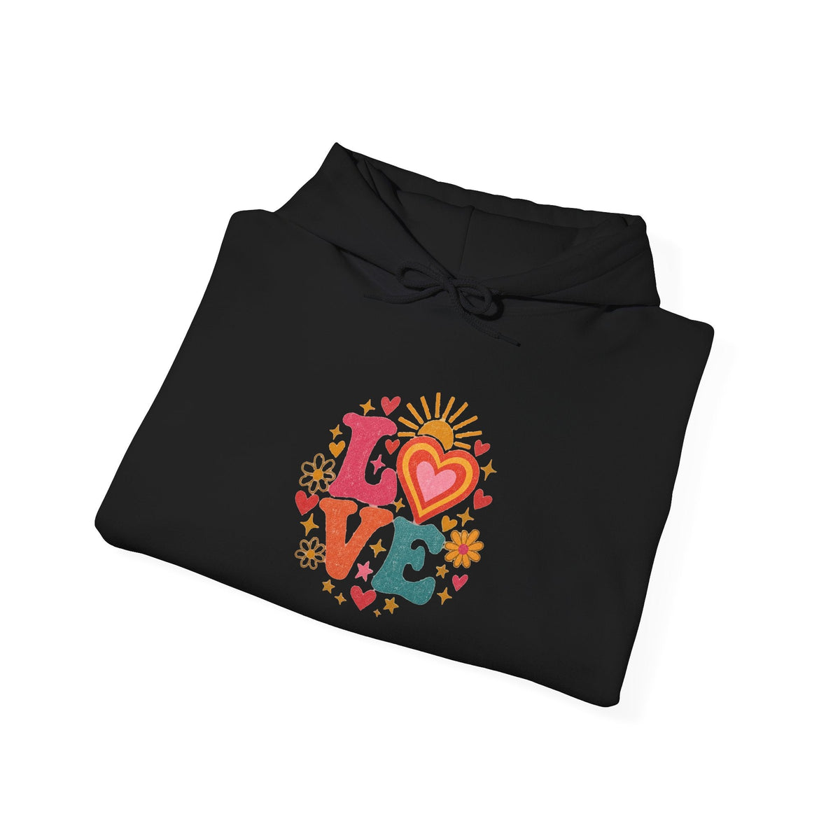 Love Retro Heart Hoodie — Colorful Floral 'LOVE' Graphic Pullover - Hoodie - Start In Style Group