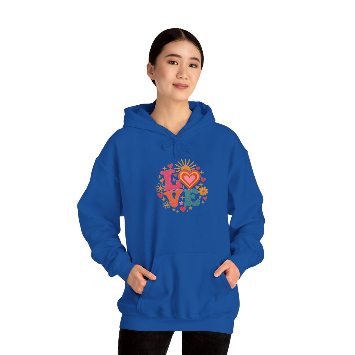 Love Retro Heart Hoodie — Colorful Floral 'LOVE' Graphic Pullover - Hoodie - Start In Style Group