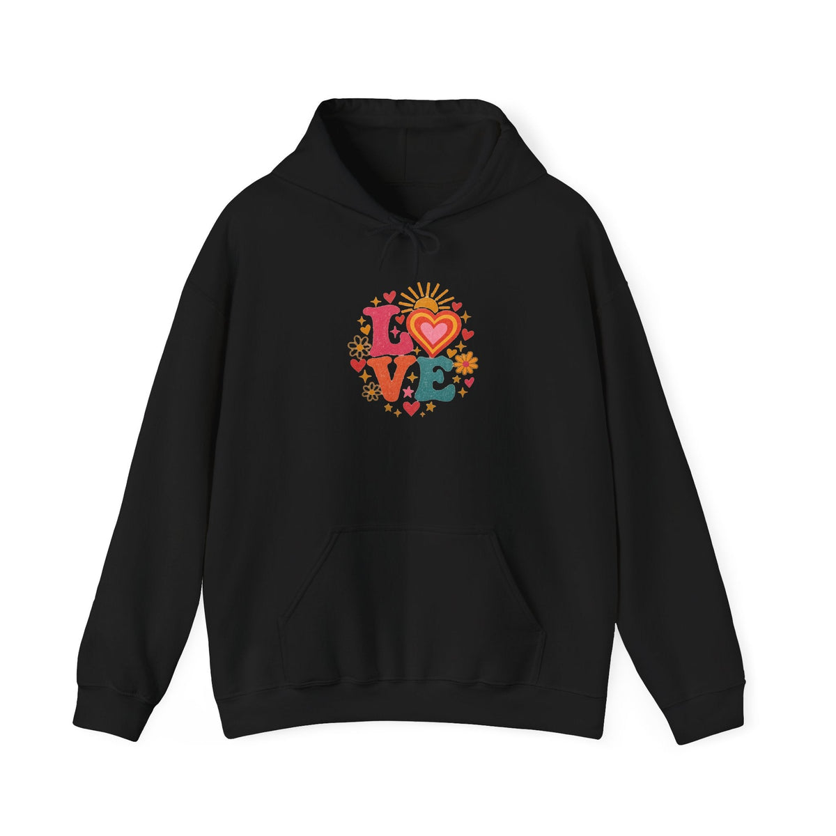 Love Retro Heart Hoodie — Colorful Floral 'LOVE' Graphic Pullover - Hoodie - Start In Style Group