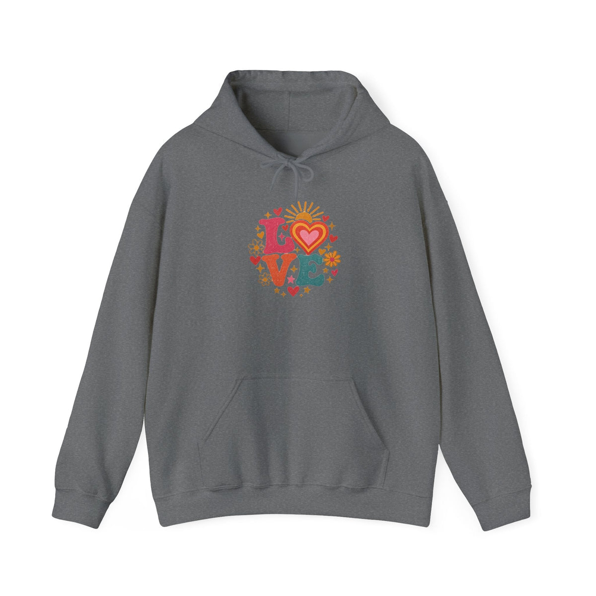 Love Retro Heart Hoodie — Colorful Floral 'LOVE' Graphic Pullover - Hoodie - Start In Style Group