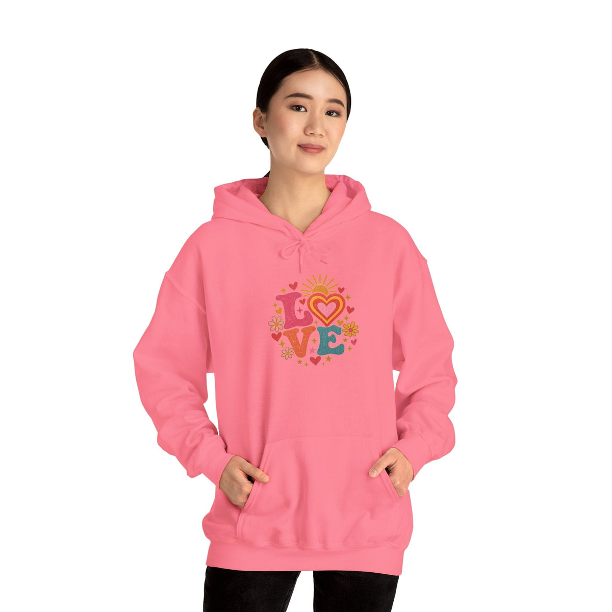 Love Retro Heart Hoodie — Colorful Floral 'LOVE' Graphic Pullover - Hoodie - Start In Style Group