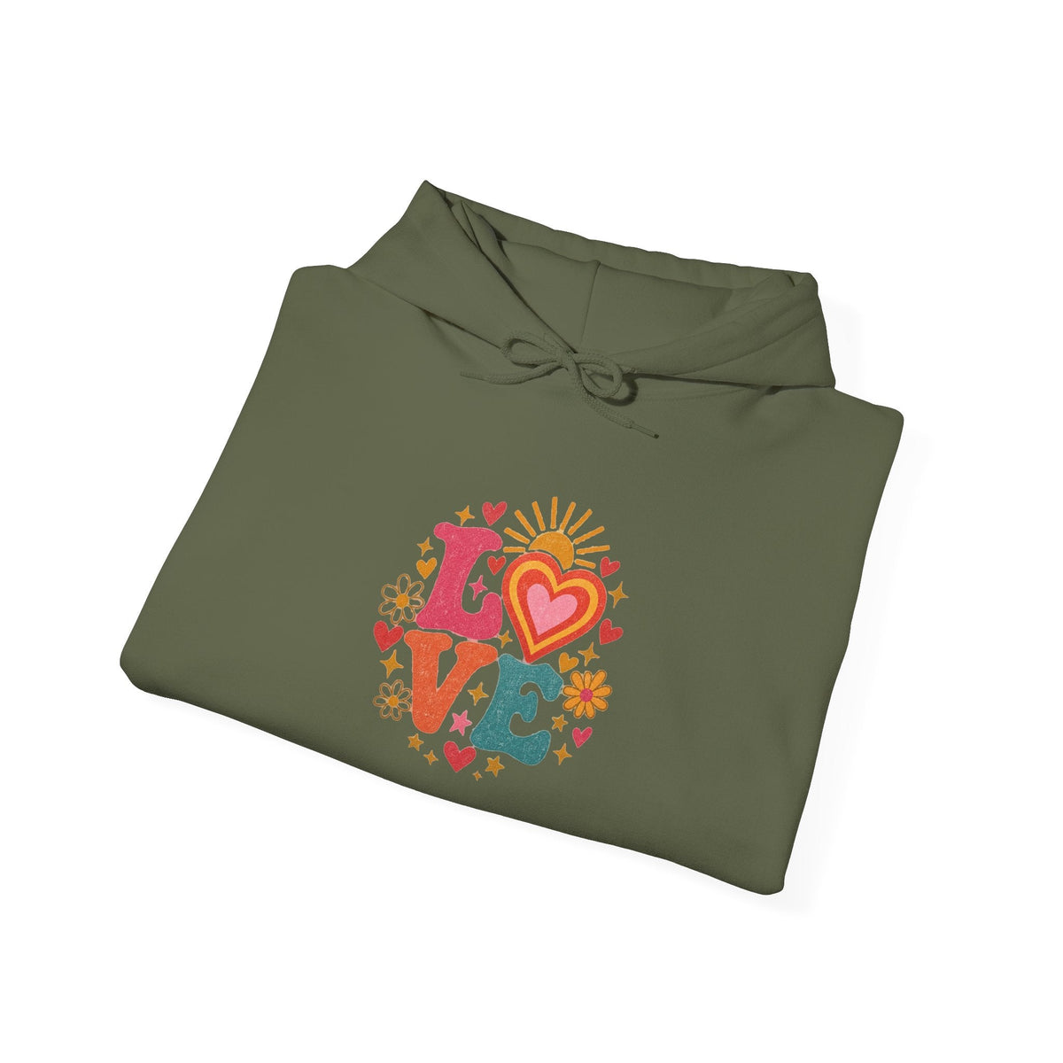 Love Retro Heart Hoodie — Colorful Floral 'LOVE' Graphic Pullover - Hoodie - Start In Style Group