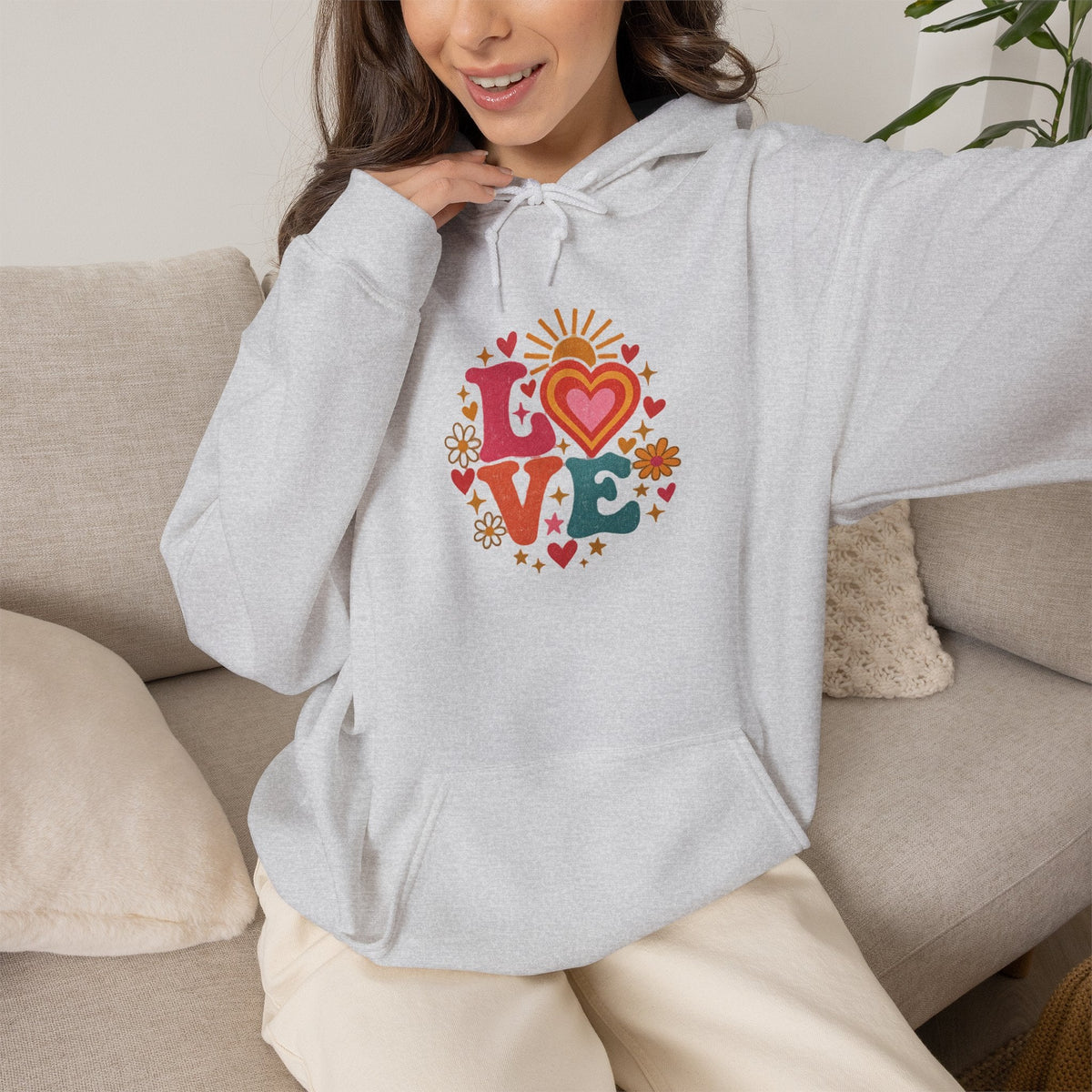 Love Retro Heart Hoodie — Colorful Floral 'LOVE' Graphic Pullover - Hoodie - Start In Style Group