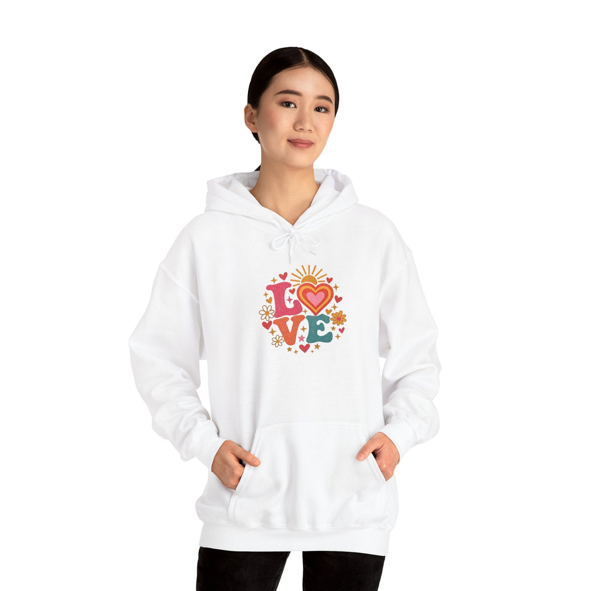 Love Retro Heart Hoodie — Colorful Floral 'LOVE' Graphic Pullover - Hoodie - Start In Style Group