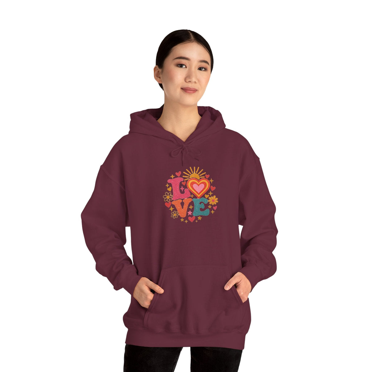 Love Retro Heart Hoodie — Colorful Floral 'LOVE' Graphic Pullover - Hoodie - Start In Style Group