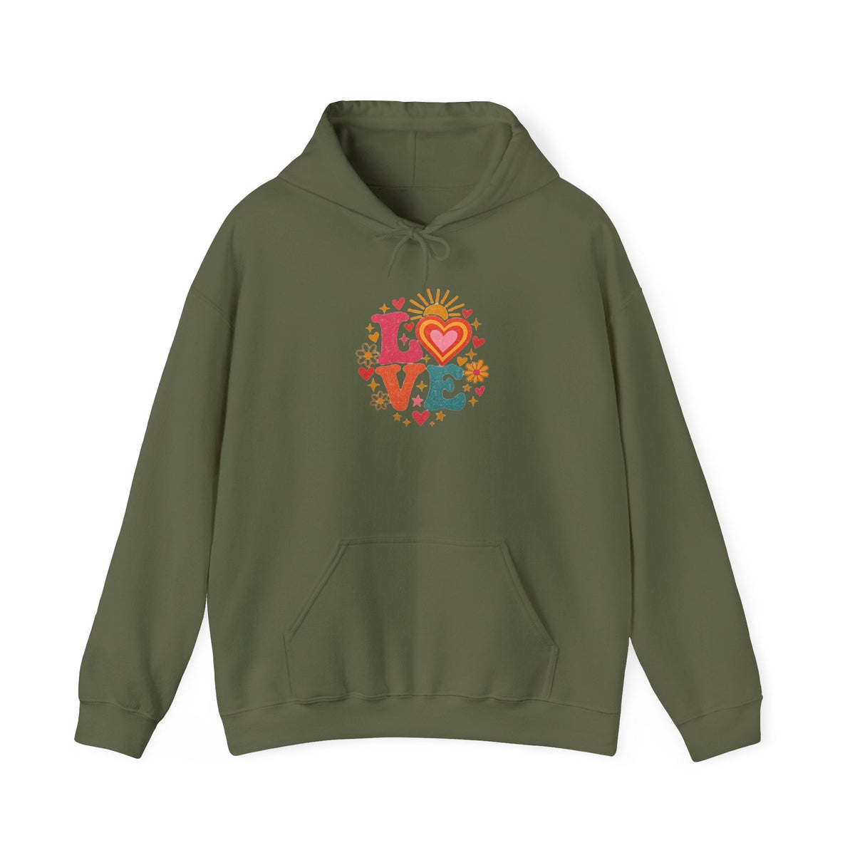Love Retro Heart Hoodie — Colorful Floral 'LOVE' Graphic Pullover - Hoodie - Start In Style Group