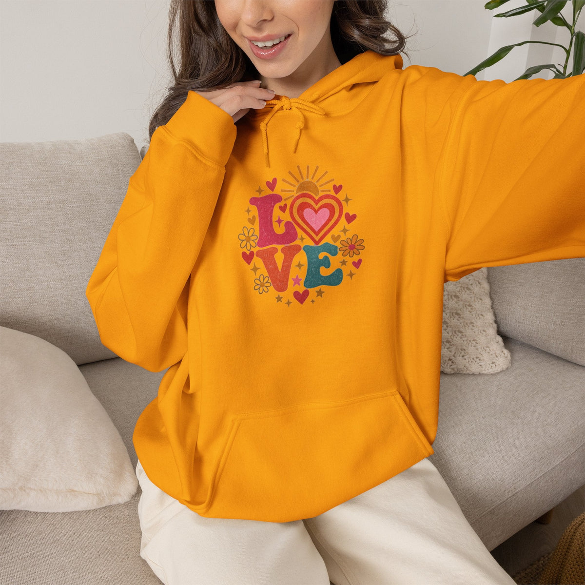 Love Retro Heart Hoodie — Colorful Floral 'LOVE' Graphic Pullover - Hoodie - Start In Style Group