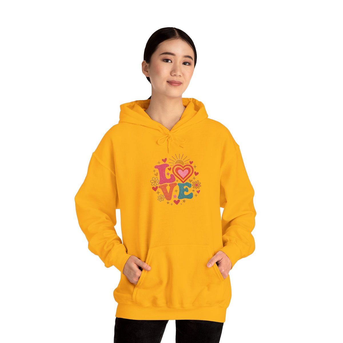 Love Retro Heart Hoodie — Colorful Floral 'LOVE' Graphic Pullover - Hoodie - Start In Style Group