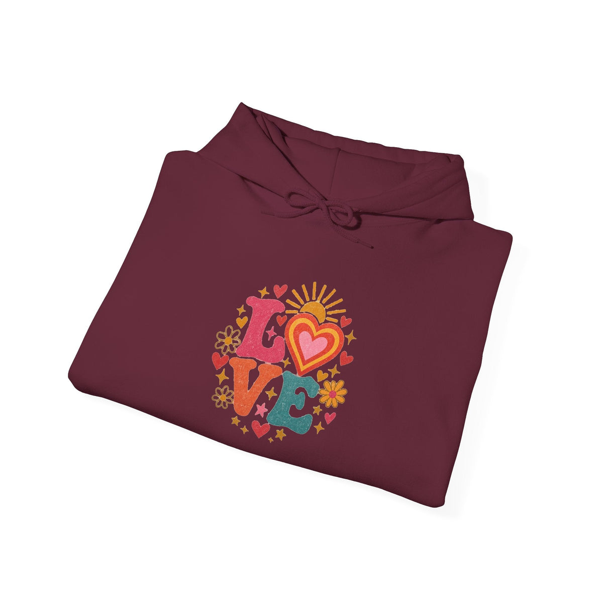 Love Retro Heart Hoodie — Colorful Floral 'LOVE' Graphic Pullover - Hoodie - Start In Style Group