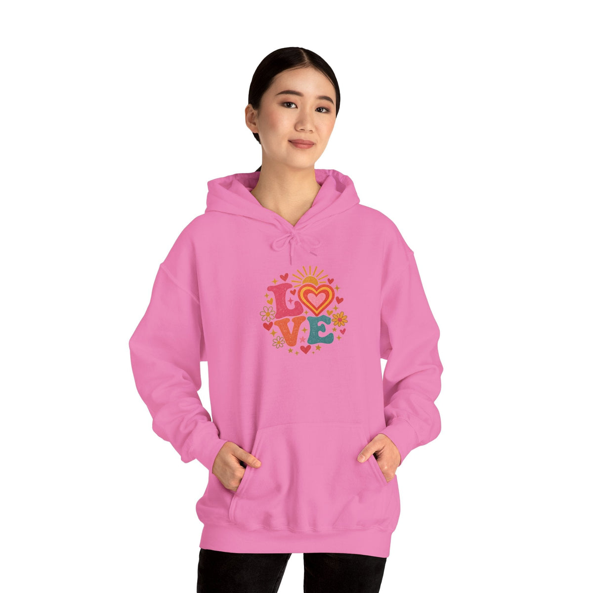 Love Retro Heart Hoodie — Colorful Floral 'LOVE' Graphic Pullover - Hoodie - Start In Style Group