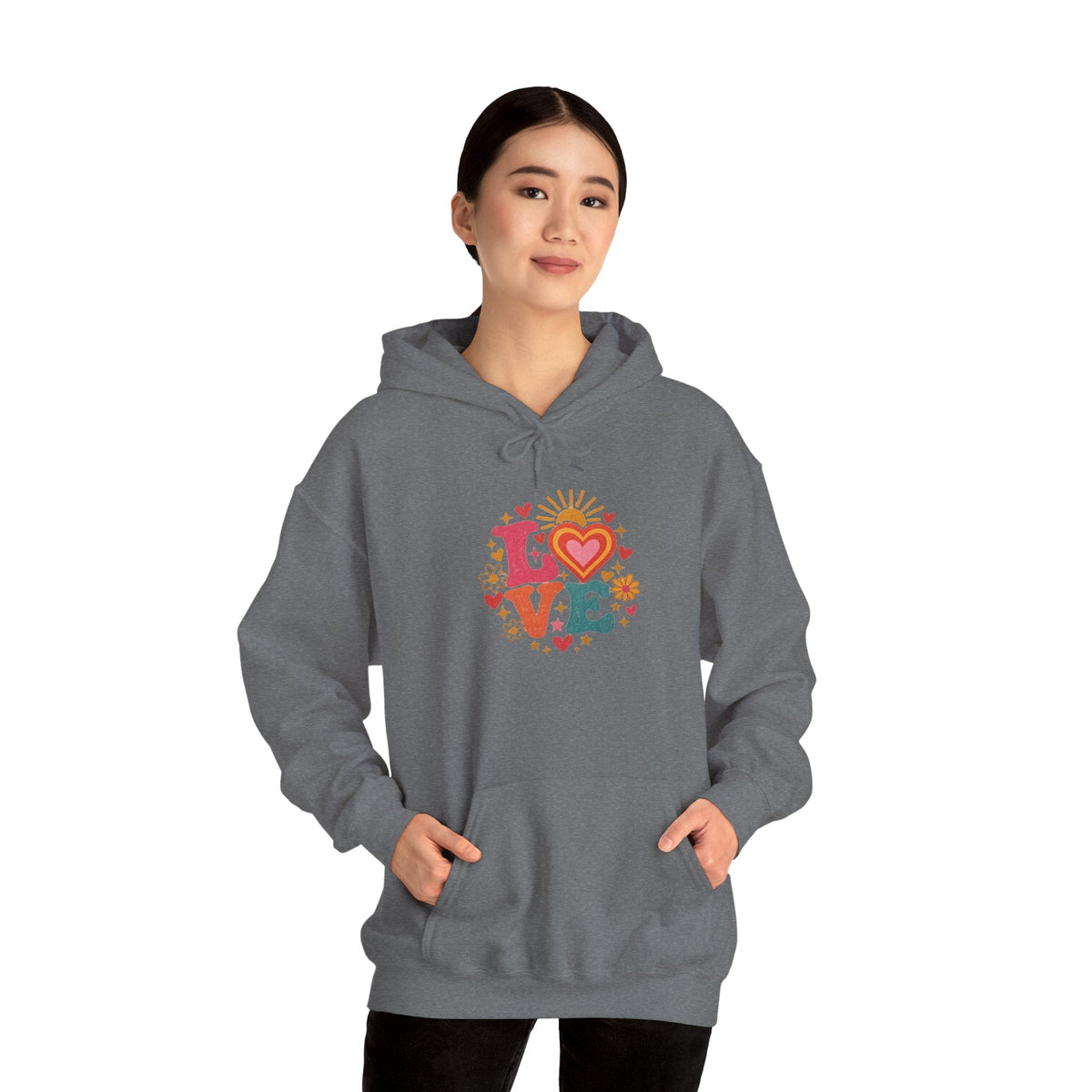 Love Retro Heart Hoodie — Colorful Floral 'LOVE' Graphic Pullover - Hoodie - Start In Style Group