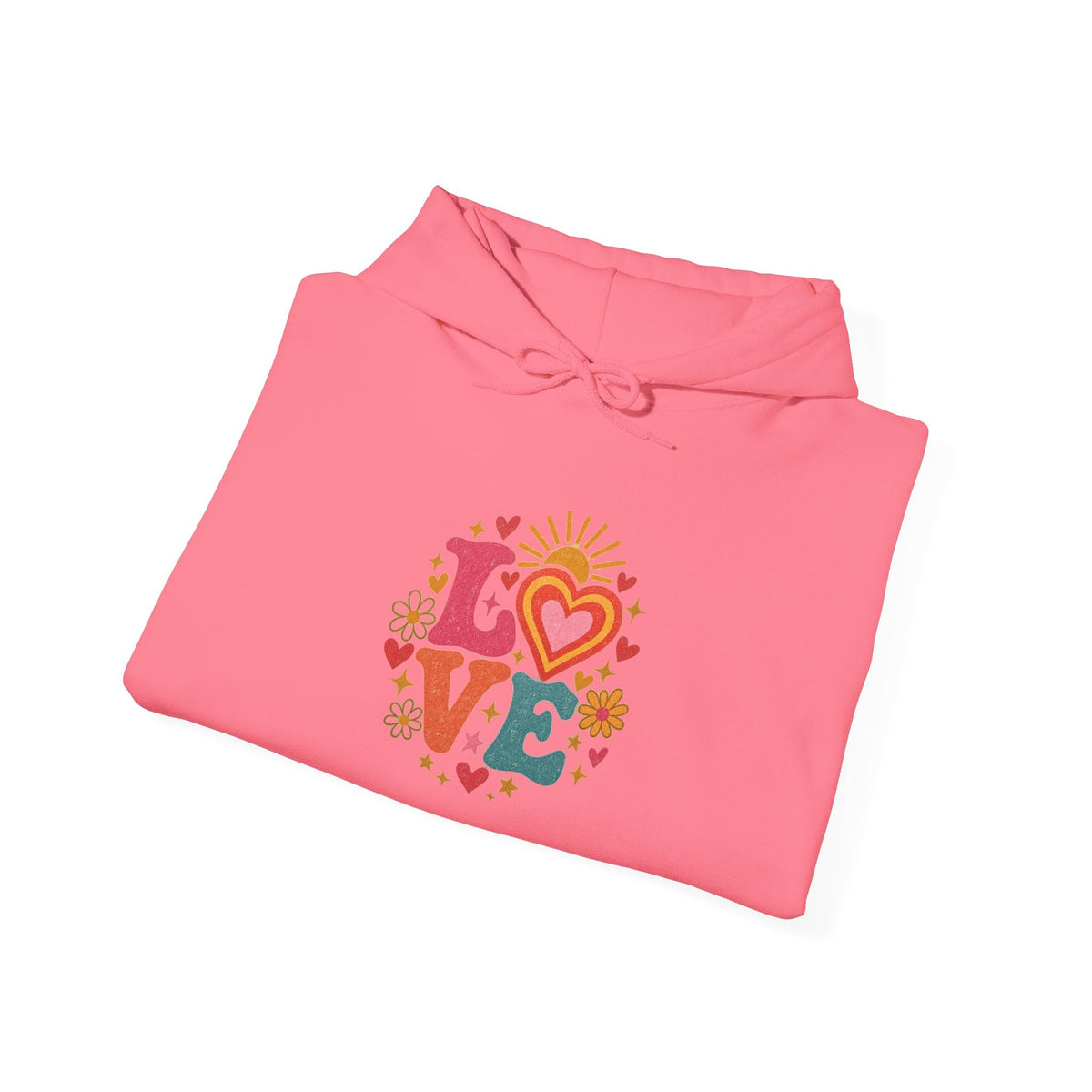 Love Retro Heart Hoodie — Colorful Floral 'LOVE' Graphic Pullover - Hoodie - Start In Style Group