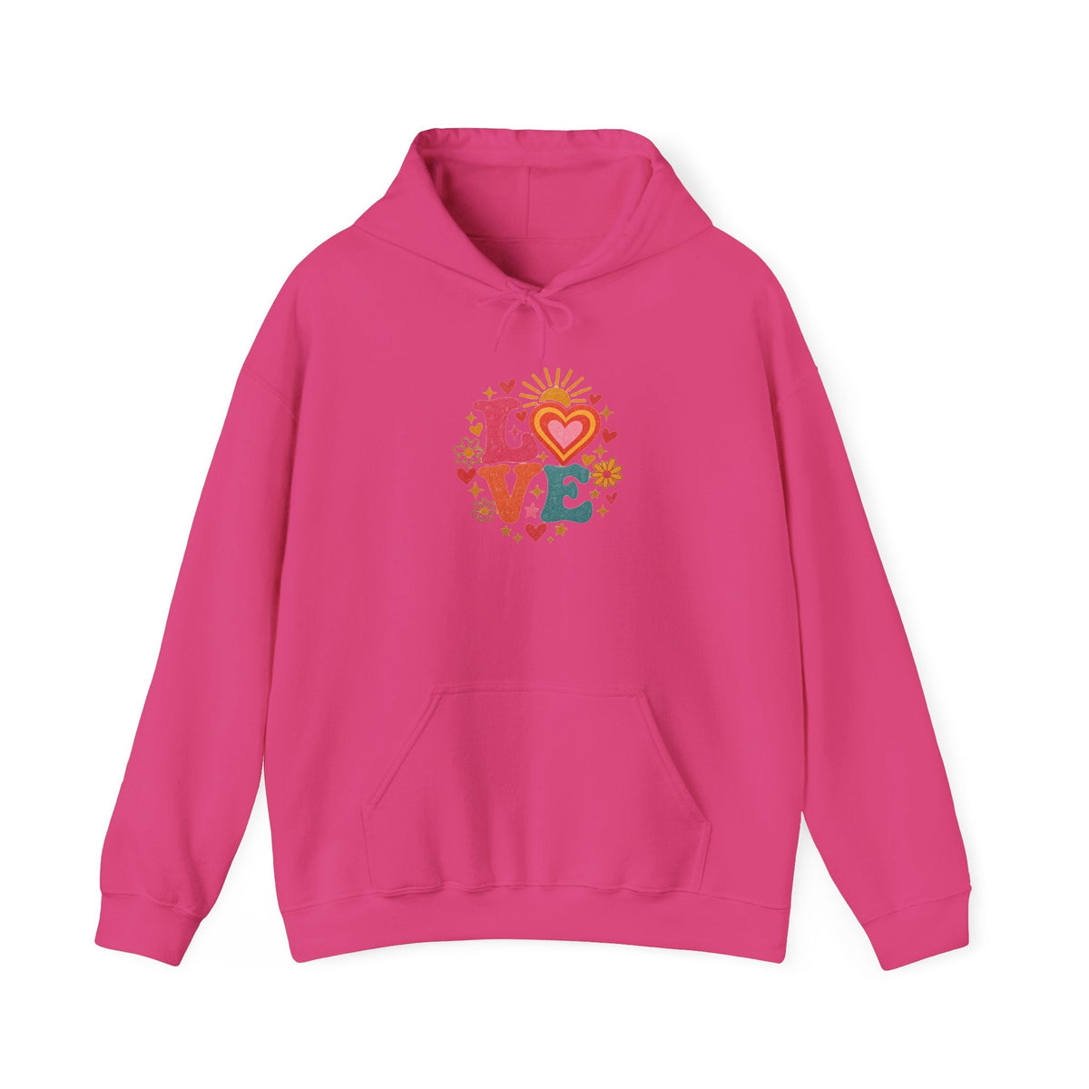 Love Retro Heart Hoodie — Colorful Floral 'LOVE' Graphic Pullover - Hoodie - Start In Style Group