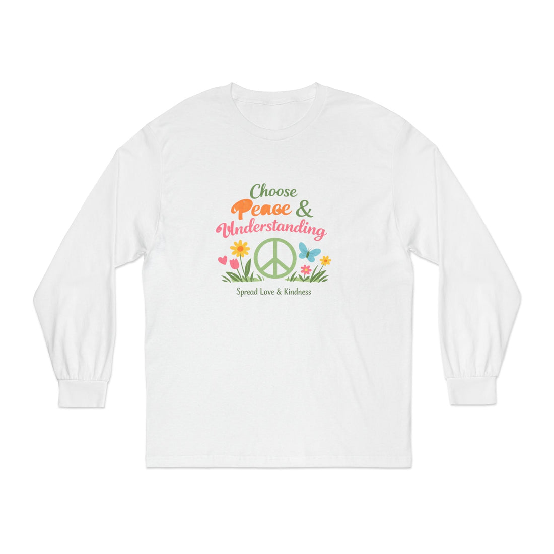 Peace & Understanding Long Sleeve Tee — "Choose Peace & Understanding" Floral Peace Sign Shirt - Long-sleeve - Start In Style Group